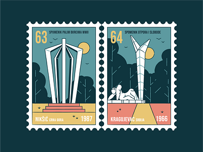 Stamp set No.16 badgge branding brush building design icon set illustration location mail memorial monument nature old outdoor outside postage postmark sfrj vector yugoslavia