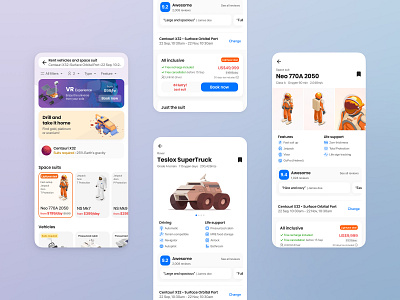 Rent a space suit or a rover app deal design features flat flight planet productdesign promotionm rent ui ux