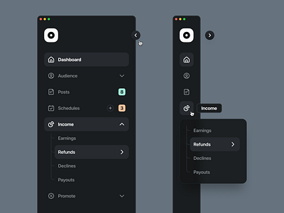 Minimal sidebar navigation for dashboard 4px rule clean clean ui dark theme dashboard dashboard navigation dropdown icon minimal minimal ui navigation sidebar sub menu ui ui design user interface ux ux design web web design