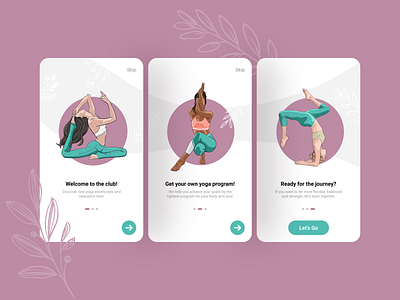 Yoga Onboarding App 2d app design character fitness flat design graphic design illustration illustrator meditation onboarding onboarding page ui ui design ui designer user interface ux yoga yoga app yoga illustration yoga nboarding