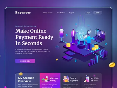 Online Banking Landing Page Concept Website | Net Banking bank card banking cryptocurrency digital banking exchange finance app home page landing page money net banking ui ux web design website