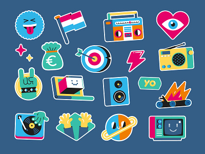 Radiocorp stickers character icon icons identity illustration music patswerk radio record rock sticker sticker pack sticker set stickers vector