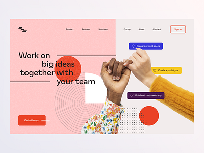 ~ project management landing page ~ clean colorful geometry landing page minimalistic pink product project management red team tool ui design ux design website