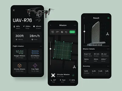 Drone Mapping App dark drone fireart fireart studio mobile scan ui ux