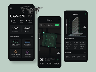 Drone Mapping App dark drone fireart fireart studio mobile scan ui ux