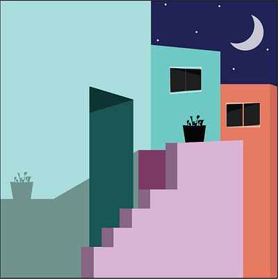 Building adobe art branding building corporate flowers graphic design house illustration logo moon vector