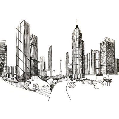 Guangzhou. China. architecture artwork asia black buildings china city design goungzhou high illustration ink modern skyscrapers white background