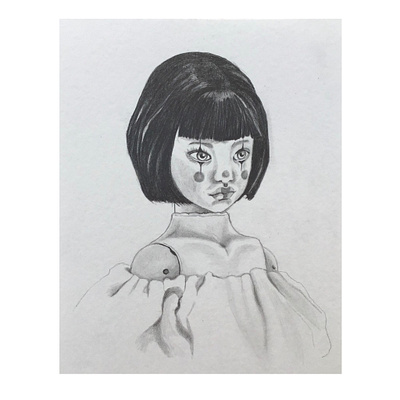 Alive Doll. alive black hair character circus cute doll eyes girl graphic pencil portrait