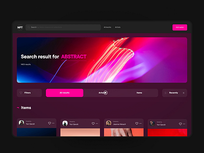 NFT Web App - Artist Profile 3d animation art blockchain clean ctypro dark dashboard design figma resource gradient interface minimal neon nft product design ui ux web web design