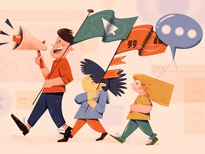 Media Heroes baloon children communication cursor free illustration internet media megaphone procreate social media speak speech students talk volunteering