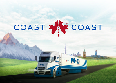 M-O Coast to Coast Supporting Logo (ROAD) branding canada design light house logo maple leaf mountain red rudy sky skyline train transport trucking