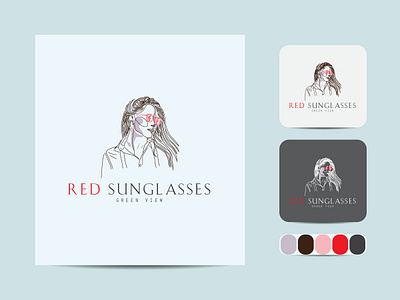 Beauty red sunglasses minimal line art logo. art badge business design emblem hipster icon illustration label logotype outline vector