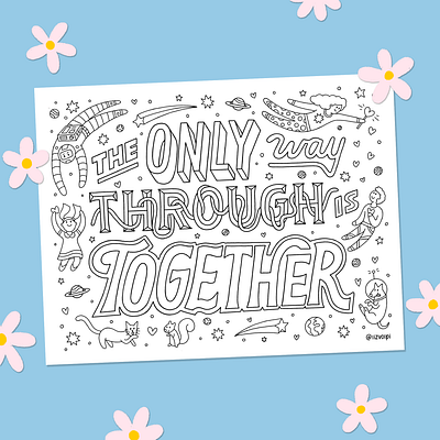 Together Coloring Page coloring coloring book coloring page coloring sheet downoadable illustration lettering patreon together