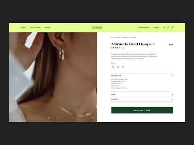 YONNE Product Page branding catalog checkout ecommerce ecommerce website interface jewelry jewelry website minimalist website product card shop shopify store ui design ui ux ux design