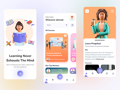 Online Learning Platform - Mobile App app app ui clean clean ui design education app educational educational app illustration learning app online learning online learning platform app online study app study app trendy design ui ui design uidesign ux ux design