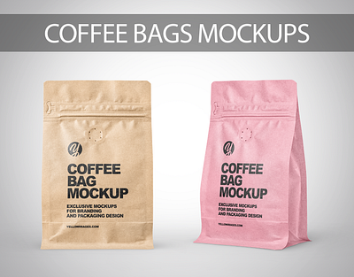 Kraft Paper Coffee Bags PSD Mockups 3d branding coffeebag coffeemockup design labeldesign logo mockup mockupdesign pack package visualization