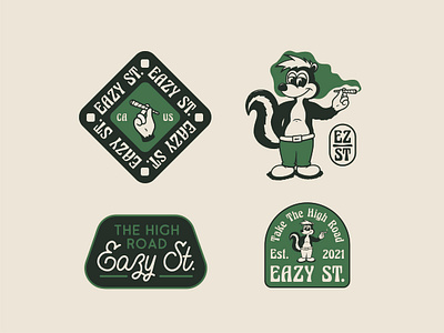 Eazy Street branding cannabis cartoon cartoon character character design illustration logo design retro skunk smoke vintage weed