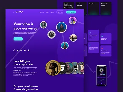 Cryptocurrency creator website blockchain branding coin creator crypto cryptocurrency dark theme design fin tech finance graphic design influencer marketing money product design startup ui ux webdesign website