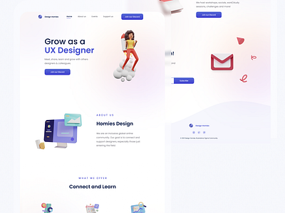 Landing Page | Design Community Concept 3d illustrations app daily ui design experience user landing 3d landing page landing page 3d landing page ui mordern ui trends trends ui ui ui 3d ux