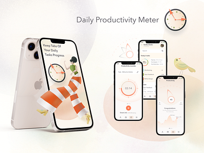 Daily Productivity Meter app app design brushes clock contdown timer dailyui figma illustration interface ios mobile mobile app mobile ui pastels procreate productivity ui uiux