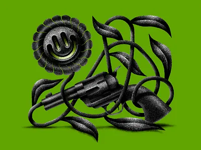 Powder Flower art design digital digital illustration flower green gun illustration revolver stippling texture