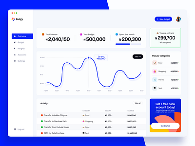 Budgy- A budget planner dashboard app design budget dailyui dashboard design illustration uidesign uiux ux web website
