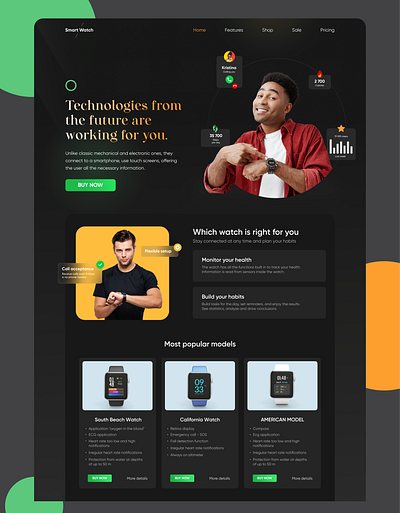 Landing page for selling smart watches design interface typography ux ui design web design