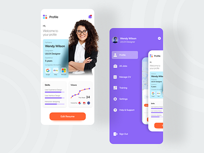 Job Searching App UI app branding design hire job logo mobile mobileapp trendy ui uiux ux