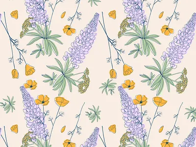 California Wildflower Pattern california california wildflowers lupin flowers poppy flowers seamless pattern yarrow flowers