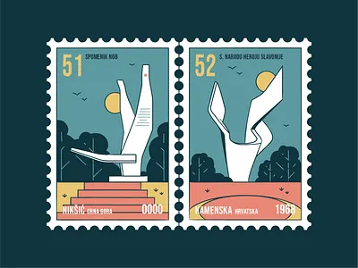 Stamp set No.23 badge branding brush building design icon set illustration location mail memorial monument nature old outdoor outside postage sfrj vector yugoslavia