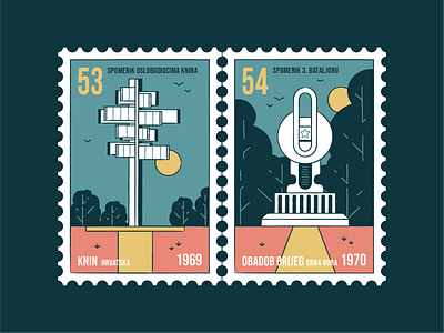 Stamp set No.25 badge branding brush building design icon set illustration location mail memorial monument nature old outdoor outside postage sfrj vector yugoslavia