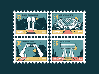 Stamp set No.29 badge branding brush building design icon set illustration location mail memorial monument nature old oudoor outside postage sfrj vector yugoslavia