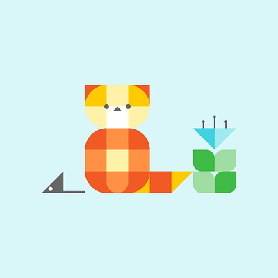 Geometric Kitty bauhaus cartoon cartoon character cartoon illustration cat cute illustration cuteart flat flower geometrical geometry illustration kawaii art kitty mouse potted shapes simple