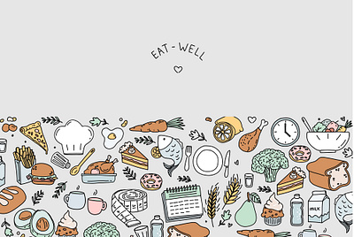 Eat well icon set design drawing food graphicdesign illustration vector