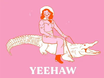 YEEHAW cowboy cowgirl design illustration louisiana pink retro western yeehaw