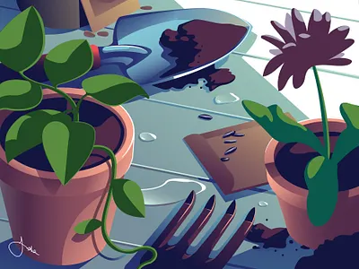 April calendar editorial gardening illustration outdoors plants slice of life spring still life vector