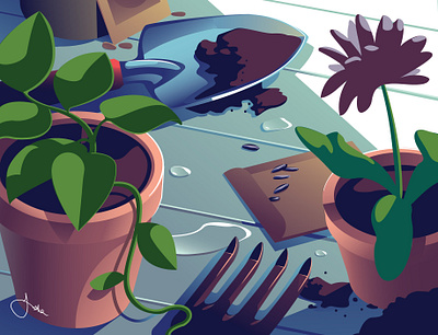 April calendar editorial gardening illustration outdoors plants slice of life spring still life vector