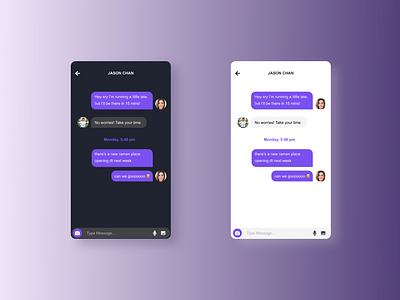 Daily UI 013 - Direct Messaging branding challenge chat dailyui dailyuichallenge darkmode design graphic design illustration lightmode logo message mobile text ui ux