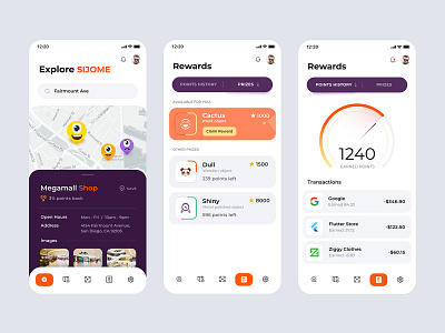 SIJOME - Rewards Point App UX/UI Design beauty branding clean concept design game illustration incentive interaction logo map minimal mobile point reward shop sleek ui ux visual