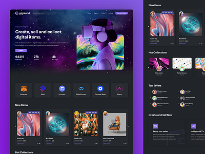 Gigaland NFT Marketplace & Cryptocurrency Website Design clean creative interface layout minimal virtual asset wallet web design