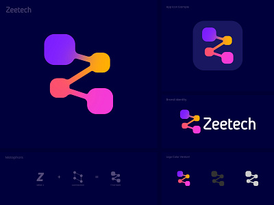 Zeetech Modern Logo Design brand identity branding communication computer computing connect connection ecommerce gradient letter z logo designer marketing agency modern network tech tech company tech logo technology telecom z tech logo