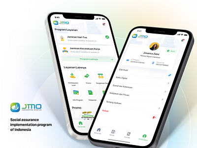 JMO - Jamsostek Mobile assurance bpjstk clean dashboard green iphone mockup jamsostek jmo mobile profile program social app ui