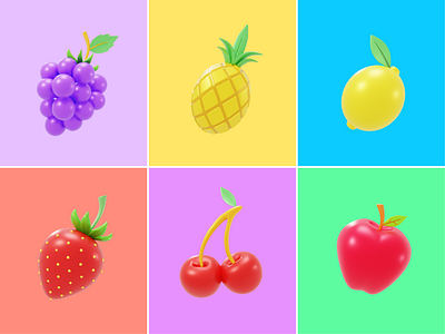 Fruit 3D🍇🍍🍋 3d design cherry cute desert flying fruit food fresh fruit fruit 3d fruits grape icon illustration lemon logo pineapple strawberry summer fruit