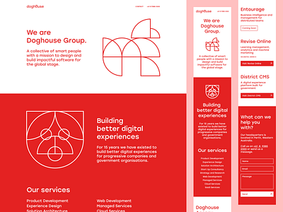 Doghouse Group Landing Page animals brand branding design dog geometric illustration poodle pug red ui web design