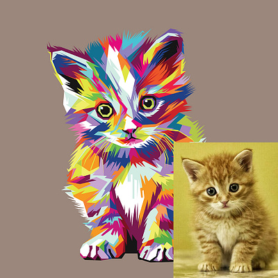 Cute Cat In Pop Art animals cat cat lover color colorfull colorfull cat cute cat design graphic design illustration litlle cat pet pets pop art cat