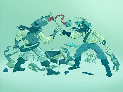 Salty Swashbucklers adventure blue caricature carribean character design duel fantasy hand drawn illustration linework ocean photoshop pirates treasure