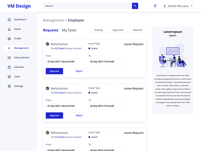 Design For leave Approval From Manager dashboard design designing figma design leave approval design management design manager dashboard product design ui ui design ux web design