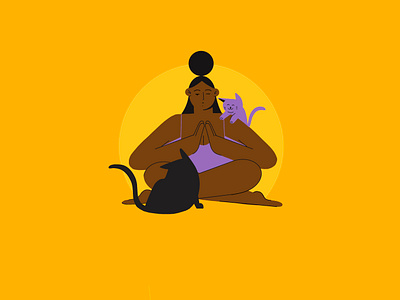 Cat's yoga 2d cat character design exercise flat hero home illustration linear pet purple ui vector yellow yoga