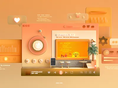 Drink&Music 3d character design illustration style ui