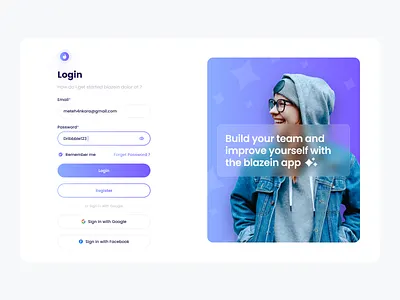 Blazein ✶ Login Page login loginpage loginui register registerpage registerui saas ui ux web